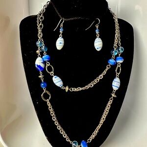 Necklace, Silver with Blue Beads, and Matching Earrings - Christopher & Banks